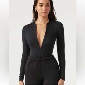 Joah Brown Longline Zip Front Shirt - Black